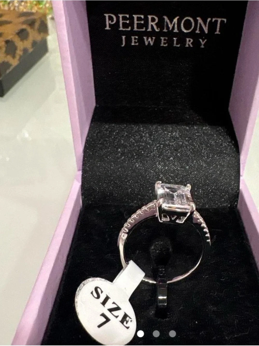 Silver Ring with Light Pink Emerald-Cut Stone - Size 7